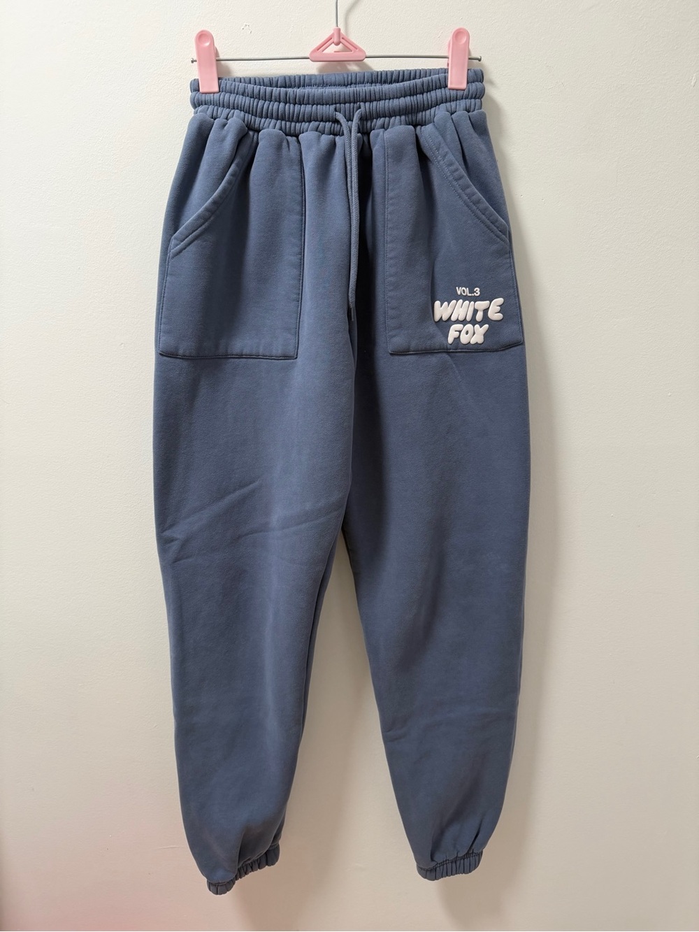 White Fox Boutique Vol. 3 Blue Jogger Sweatpants Puff Logo Fleece